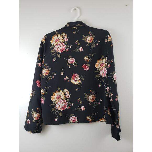 (F5) Vintage INTRIGUING THREADS Womens Blouse Size 12 Floral Long Sleeve Black - Picture 5 of 7